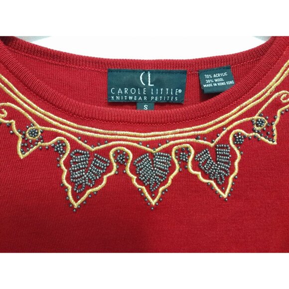 VTG Carole Little Beaded Embroidered Holiday Christmas Wool Blend Sweater Size S - Picture 3 of 7